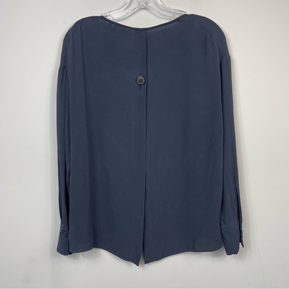 Theory Jarthstin Womens Silk Open Split Back Blouse Top Shirt Long Sleeves Navy - Picture 10 of 14